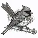 willy wagtail wearing samurai armor, perched on a samurai sword tattoo design idea