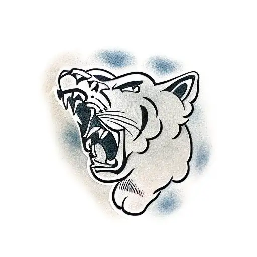 roaring panther jumping out of a console television tattoo design idea