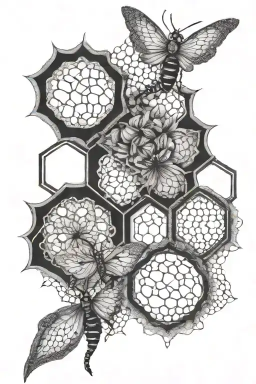 lace with honeycomb pattern tattoo design idea