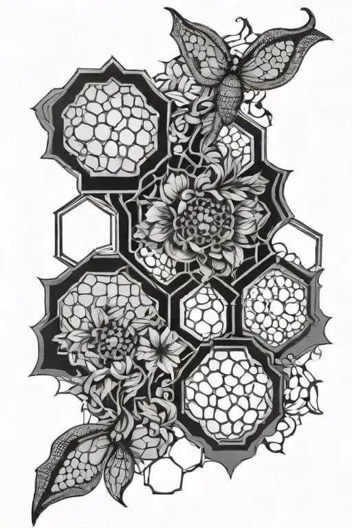 lace with honeycomb pattern tattoo design idea