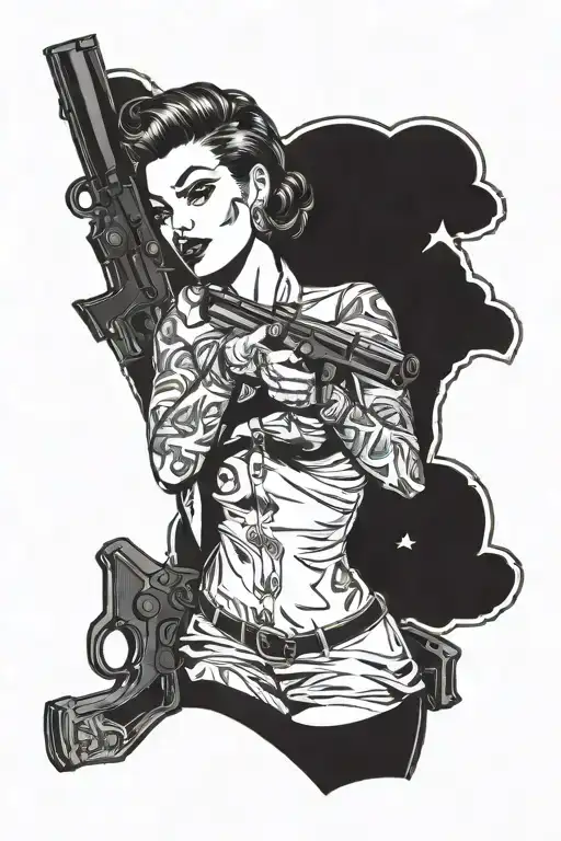 pinup girl with gun   tattoo design idea