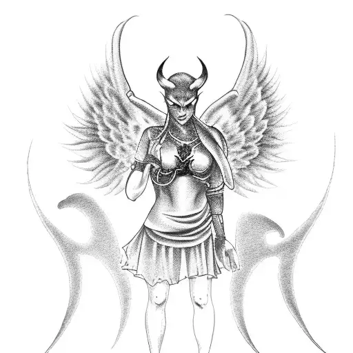 devil and angel dancing tattoo design idea