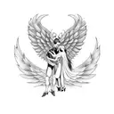 devil and angel dancing tattoo design idea