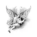 devil and angel dancing tattoo design idea