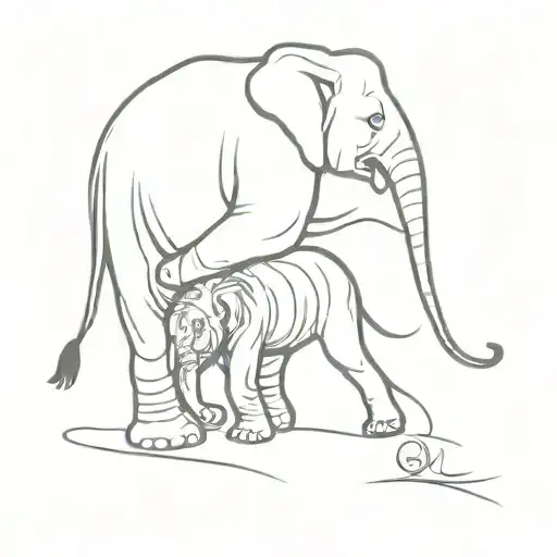 elephant fighting with a bengal tiger tattoo design idea