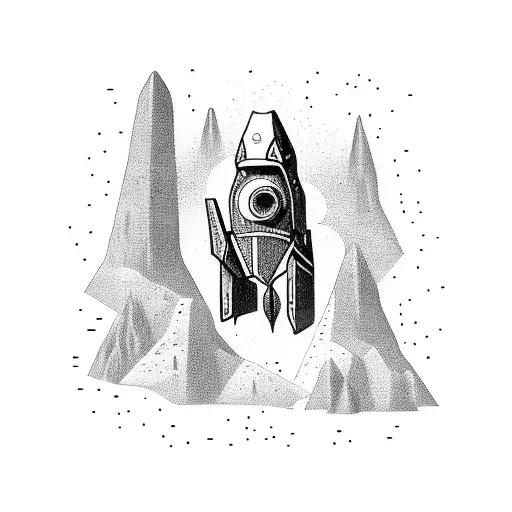 Ancient cave paintings depicting a futuristic spaceship tattoo design idea