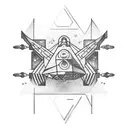 Ancient cave paintings depicting a futuristic spaceship tattoo design idea