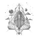 Ancient cave paintings depicting a futuristic spaceship tattoo design idea