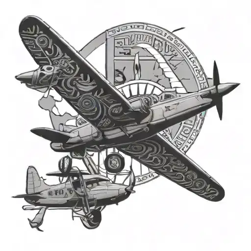 A unique composition blending Egyptian hieroglyphics with airplane motifs to reflect the client's occupation as a pilot and fascination with ancient Egyptian culture tattoo design idea