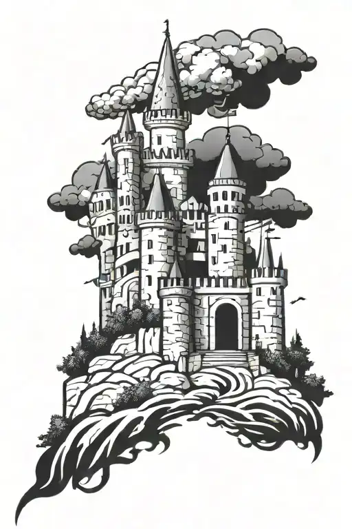 castles fire color lighting sky tattoo design idea