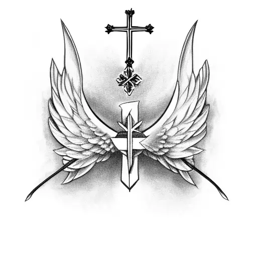 cross with angel wings  tattoo design idea