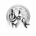 Husky and wolf silhouette howling at the moon tattoo design idea