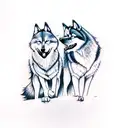 Husky and wolf silhouette howling at the moon tattoo design idea