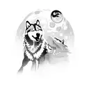 Husky and wolf silhouette howling at the moon tattoo design idea