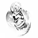 Husky and wolf silhouette howling at the moon tattoo design idea