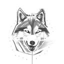 Husky and wolf silhouette howling at the moon tattoo design idea