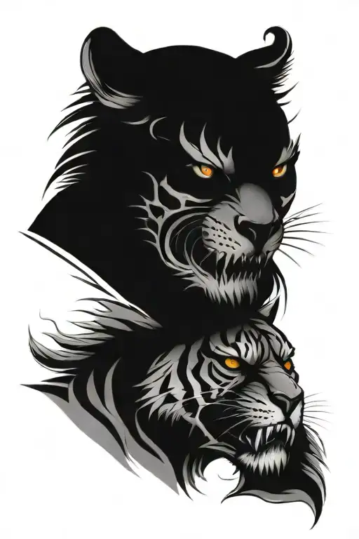 skull and tiger head tattoo design idea
