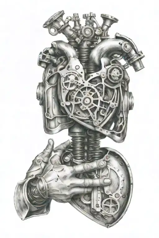 steampunk plaque doctor holding mechanical heart tattoo design idea