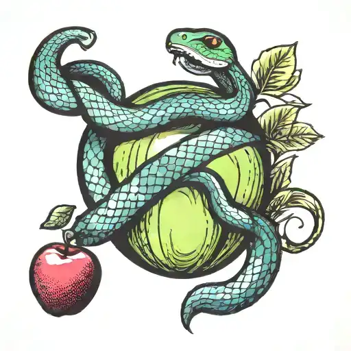 Snake wrapping around the "Forbidden fruit" from the bible while the apple is also the earth  tattoo design idea