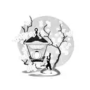 A dotwork tattoo of a personal trainer lifting weights with a backdrop of Japanese cherry blossoms tattoo design idea