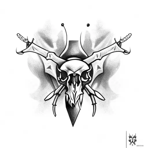 crossed axes with a hornet skull between tattoo design idea