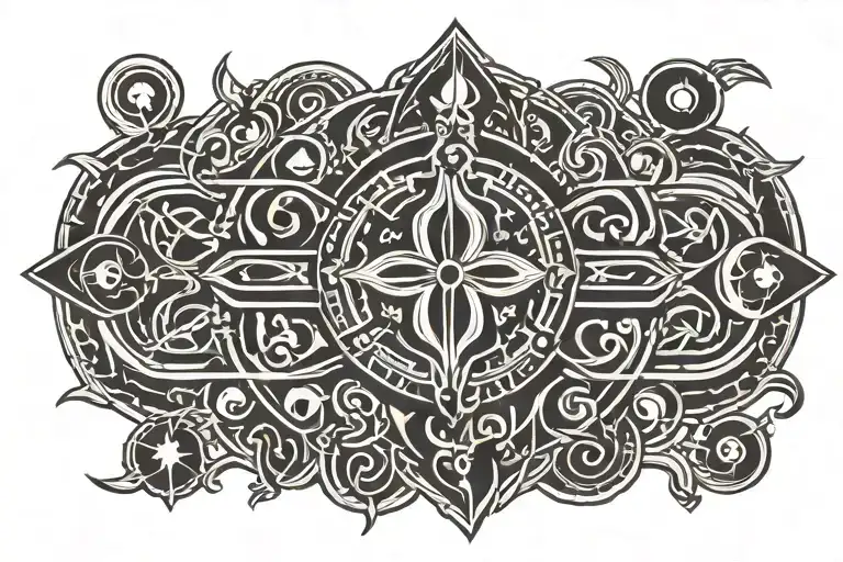 tribal inspired design featuring pharmacy symbol intertwined tattoo design idea