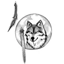 wolf moon sword tattoo design idea