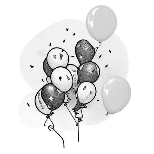 black balloons tied to the handle of a shopping cart  tattoo design idea