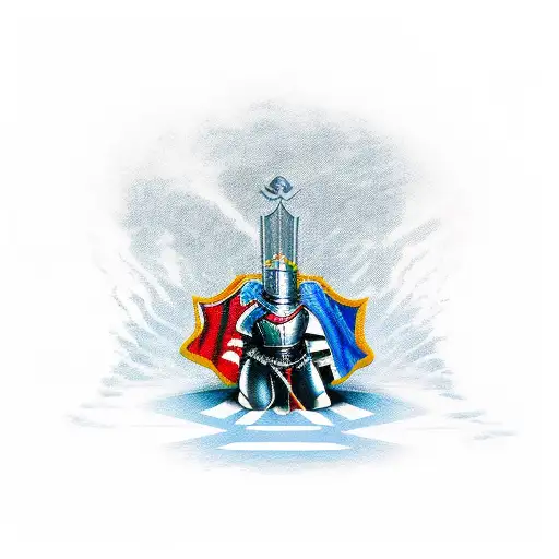 knight kneeling on ground tattoo design idea