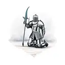 knight kneeling on ground tattoo design idea