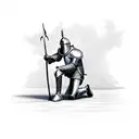 knight kneeling on ground tattoo design idea