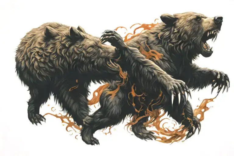 bear fighting with wolf tattoo design idea
