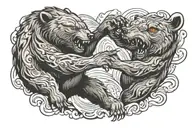 bear fighting with wolf tattoo design idea