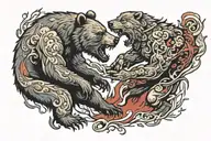 bear fighting with wolf tattoo design idea