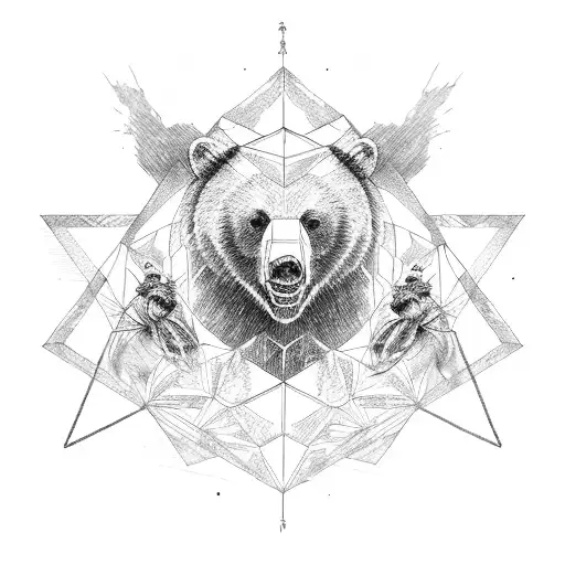 a bear, a wasp and a hien in an triangle separated by three triangles tattoo design idea