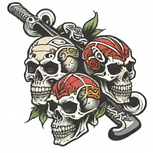family hockey skull soft shading tattoo design idea