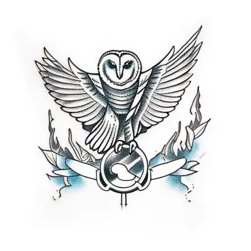 barn owl wings spread tattoo