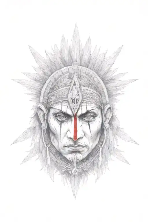 indian warrior standing tattoo design idea