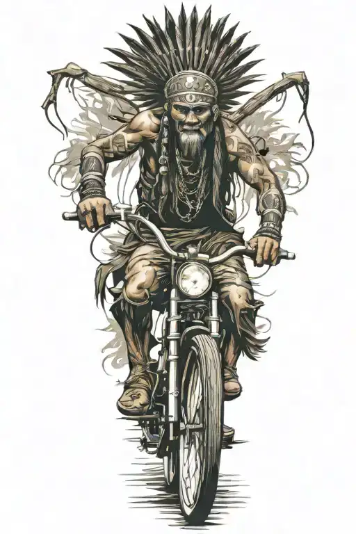 indian warrior riding bicycle  tattoo design idea