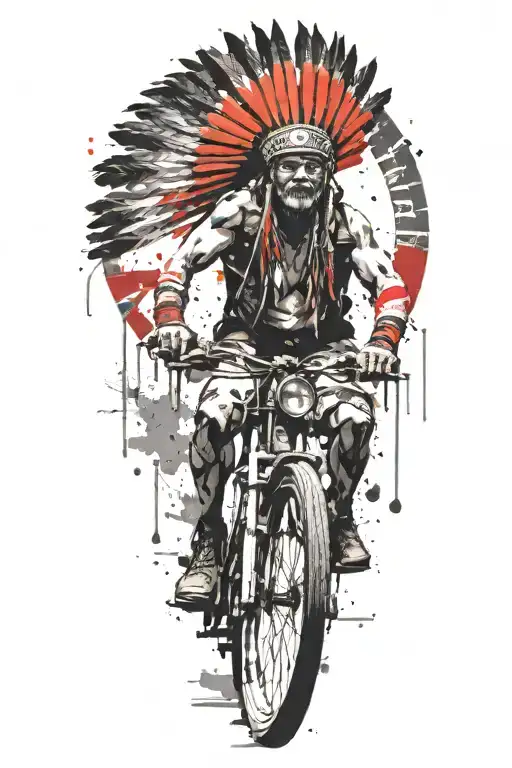 indian warrior riding bicycle  tattoo design idea