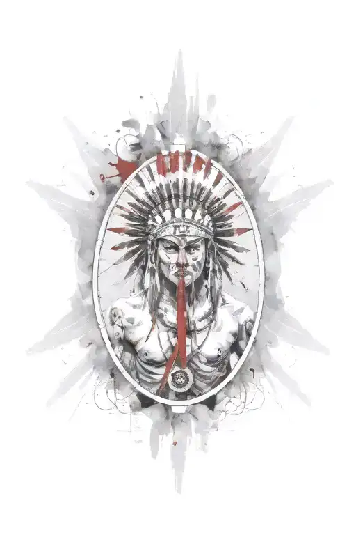 indian warrior standing tattoo design idea