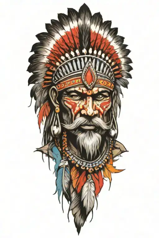 indian warrior surrounded tattoo design idea
