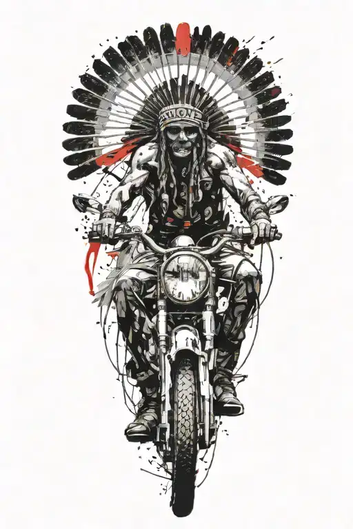 indian warrior riding bicycle  tattoo design idea