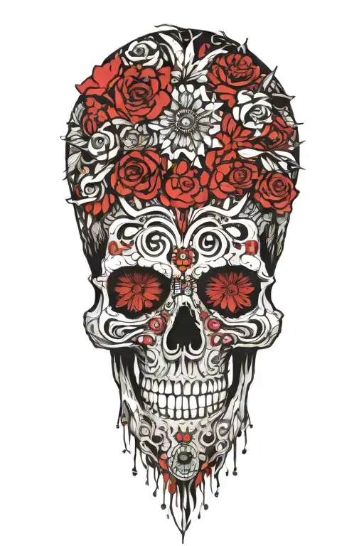 indian skull made entirely of flowers tattoo design idea