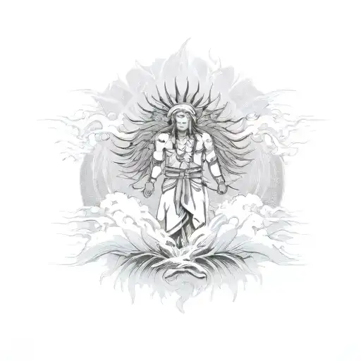 indian warrior standing tall amidst crashing waves tattoo design idea