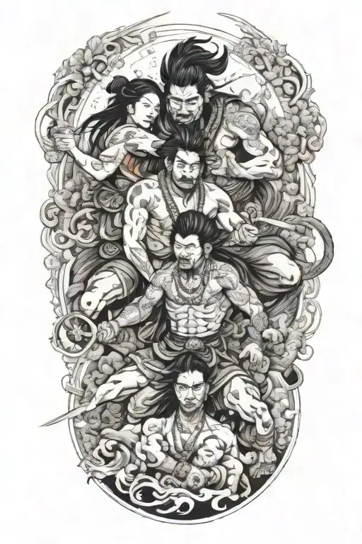 indian fighting dark figuers tattoo design idea