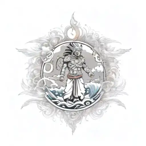 indian warrior standing tall amidst crashing waves tattoo design idea