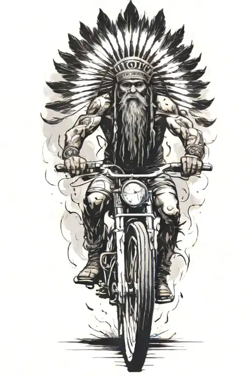 indian warrior riding road bike  tattoo design idea