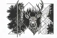 Forest blackout symmetrical geometric  deer face tattoo design idea