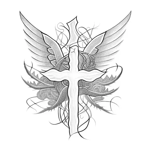 cross with wings drawing